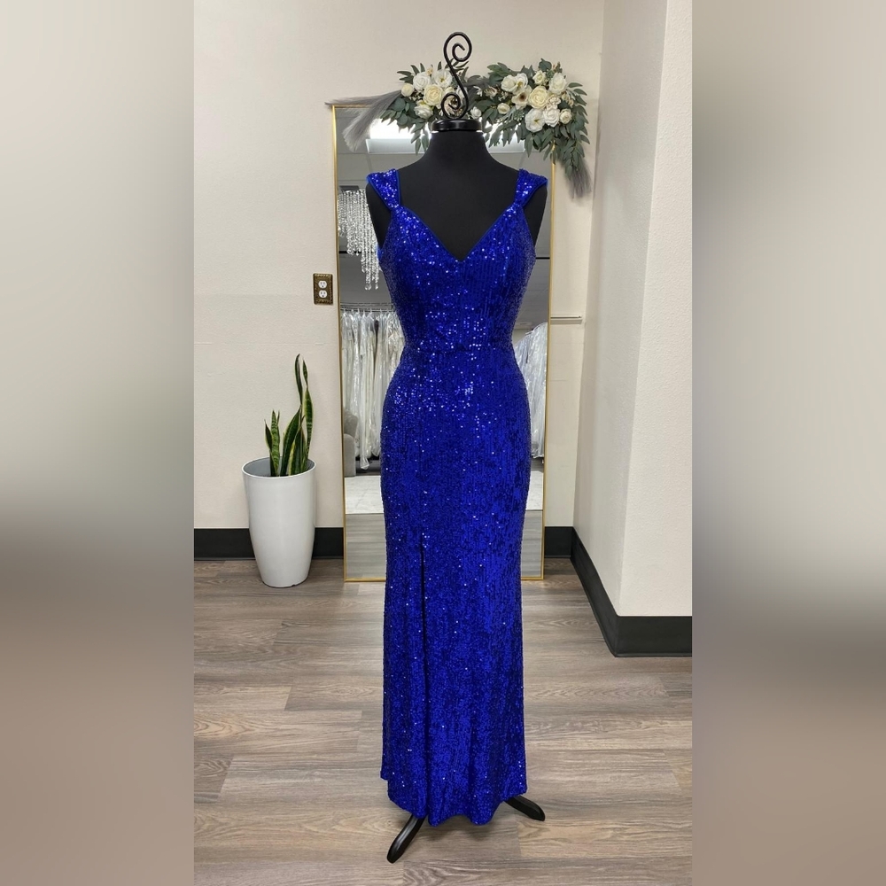 Fitted Royal Blue Sequin Evening Gown